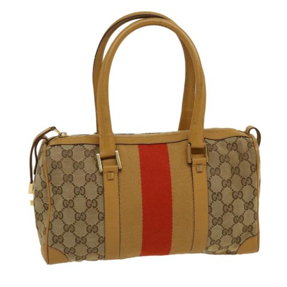 Authentic Gucci Canvas + Leather Beige + Red Handbag Satchel - Great Condition!